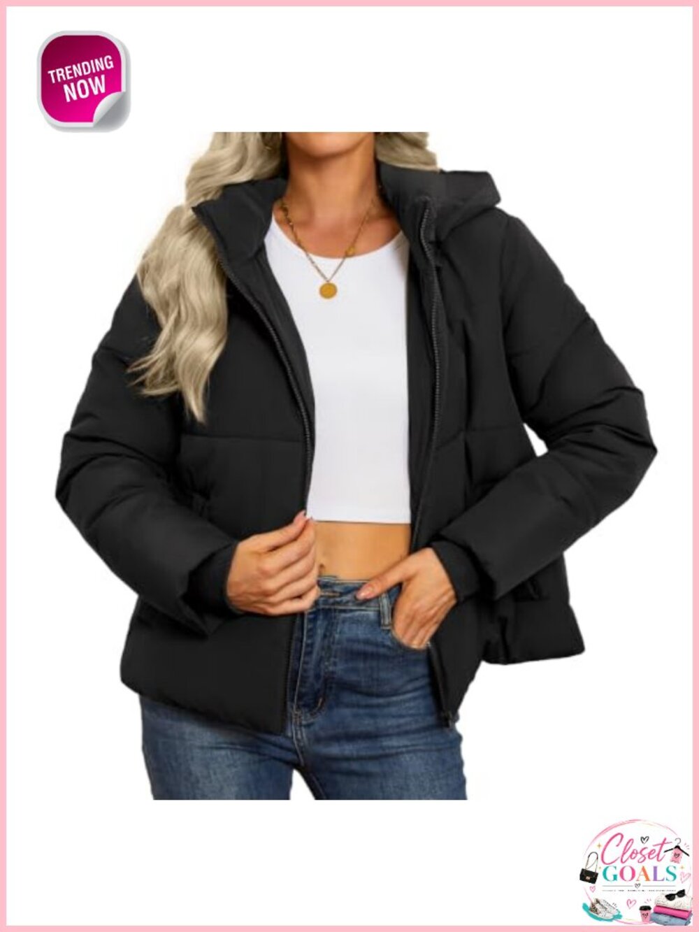 Cropped Puffer Jacket Lightweight Quilted Removable Hood